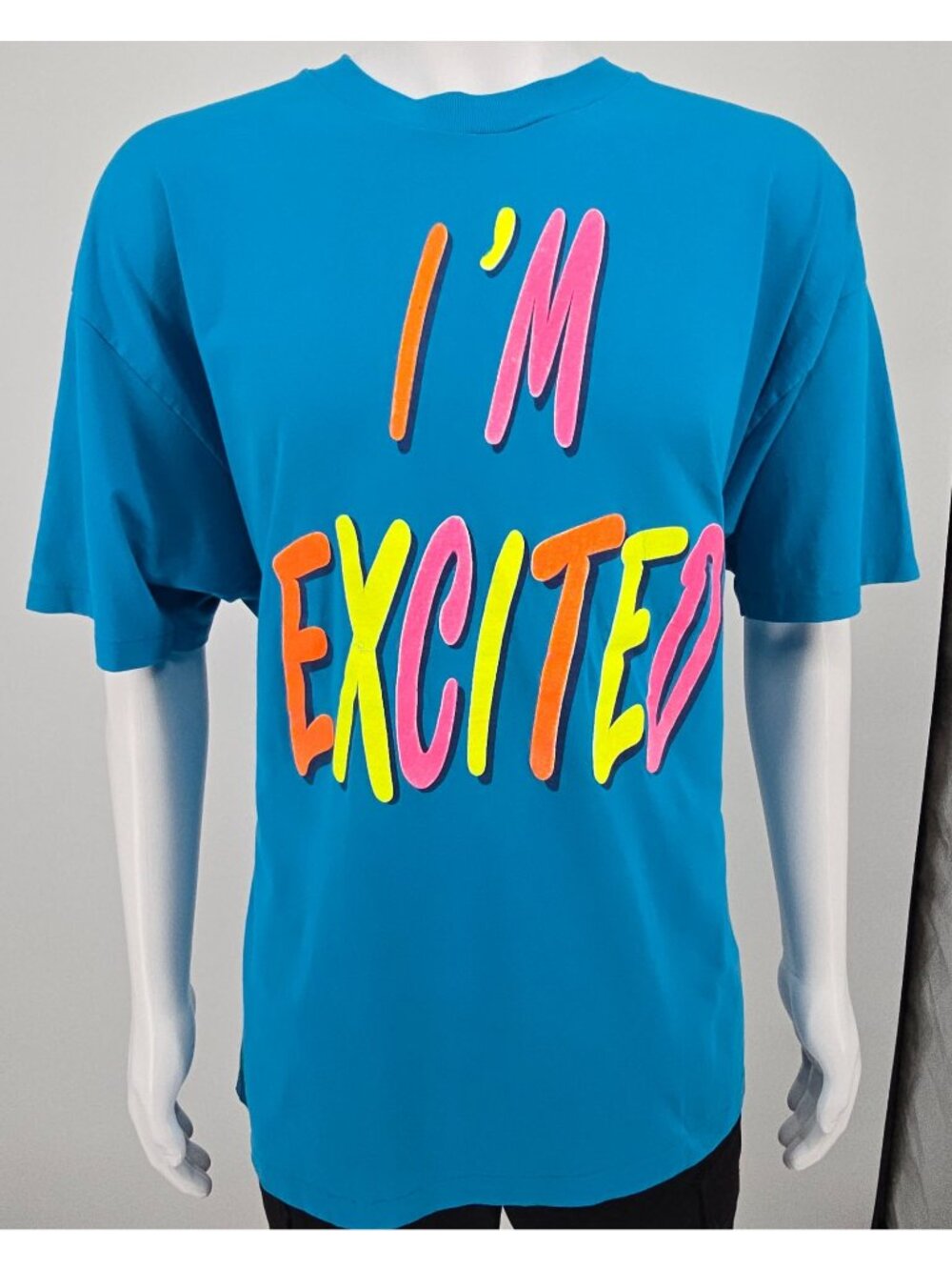 Vintage 1990s Hanes/Dreamer "I'm Excited How 'Bout U" Neon Text T-Shirt (XL/XXL)